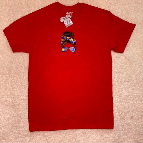 Messy Bun Autism Awareness Red Tee Medium - Picture 2 of 8